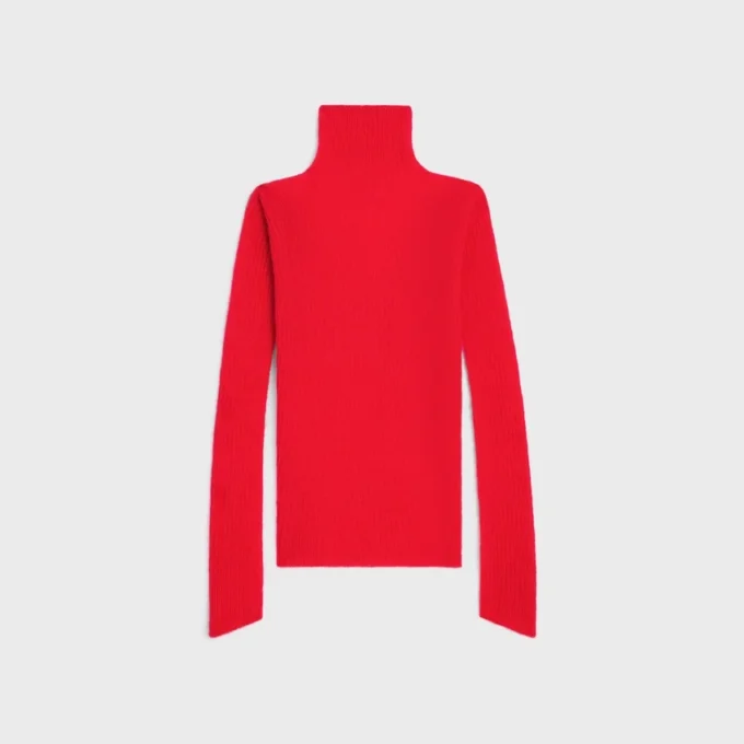 Suéter de cuello alto en mohair y seda acanalados Suéter de cuello alto en mohair y seda acanalados