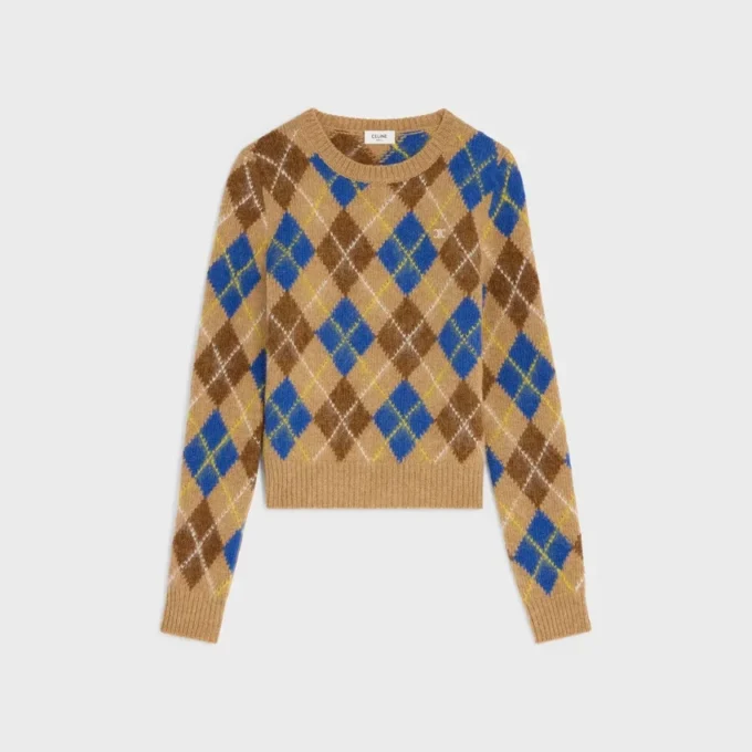 Suéter de cuello redondo en lana con diseño Argyle