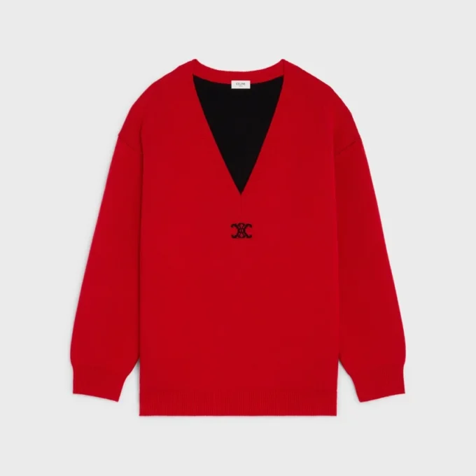Suéter oversize con cuello en V de cachemira