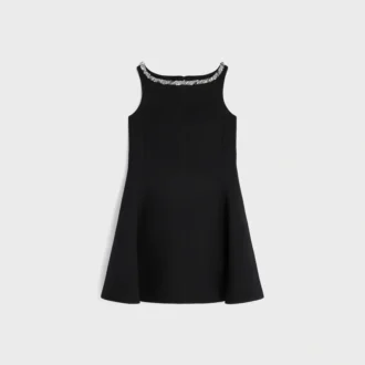 Vestido bordado en crepé de lana doble