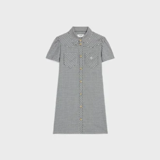 Vestido camisero mini de seda Vichy