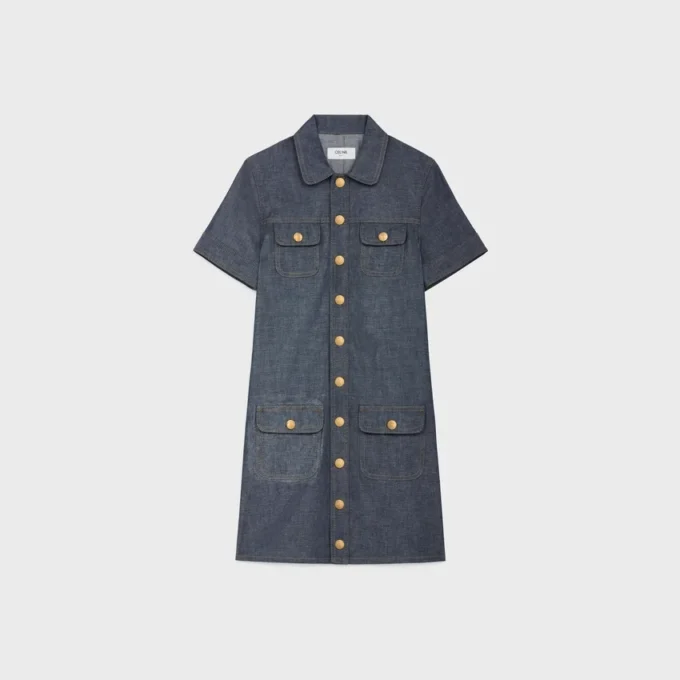 Vestido mini de denim con lavado crudo Vestido mini de denim con lavado crudo