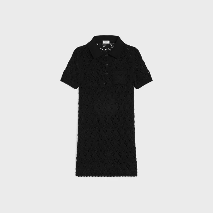 Vestido mini de punto calado de algodón Vestido mini de punto calado de algodón