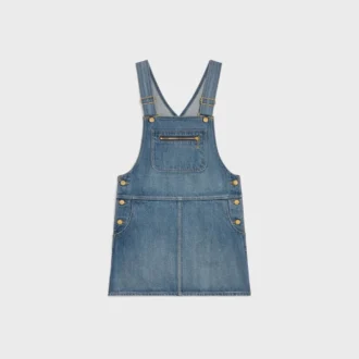 Vestido mini tipo peto en denim lavado Union
