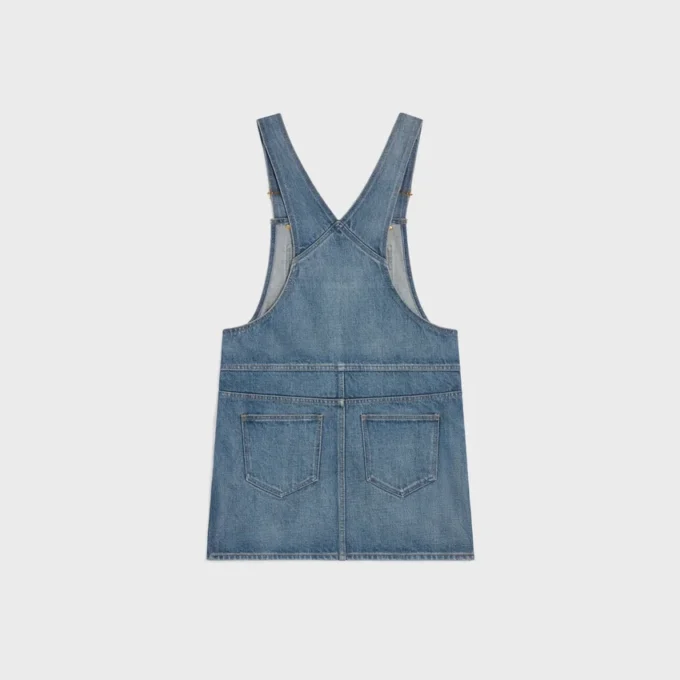 Vestido mini tipo peto en denim lavado Union Vestido mini tipo peto en denim lavado Union