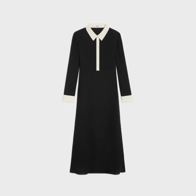Vestido polo midi en georgette de viscosa Vestido polo midi en georgette de viscosa