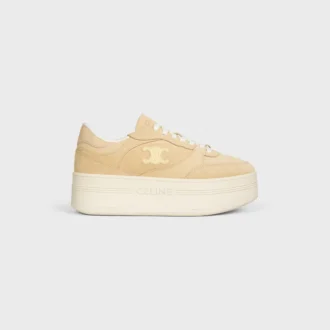 Zapatilla con cuña de bloque en piel de becerro de gamuza y piel de becerro