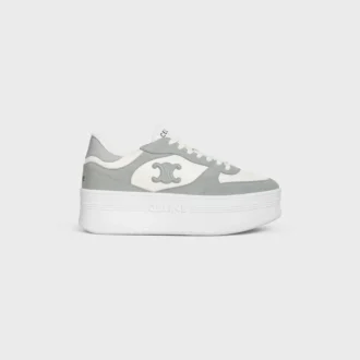 Zapatilla con cuña en bloque de piel de becerro y ante