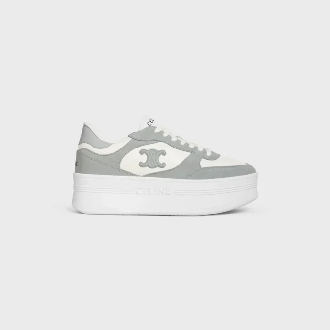 Zapatilla con cuña en bloque de piel de becerro y ante Zapatilla con cuña en bloque de piel de becerro y ante