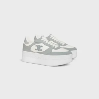 Zapatilla con cuña en bloque de piel de becerro y ante