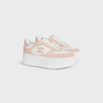 Zapatilla con cuña en bloque de piel de becerro y ante