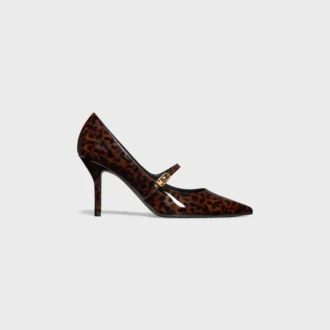 Zapatos de tacón con tiras CELINE Judy en piel de becerro charol estampada de leopardo