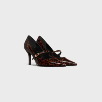 Zapatos de tacón con tiras CELINE Judy en piel de becerro charol estampada de leopardo
