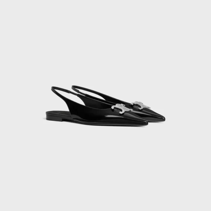 Zapatos planos con talón abierto CELINE Alma Triomphe en piel de becerro brillante Zapatos planos con talón abierto CELINE Alma Triomphe en piel de becerro brillante